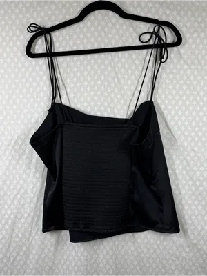 Abercrombie & Fitch Black Satin Spaghetti Strap Smocked Camisole Top thumbnail 4