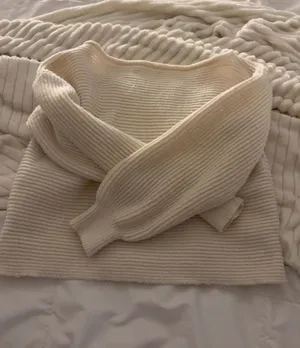 & Other Stories Cream ribbed off the shoulder knit sweater size small thumbnail 1