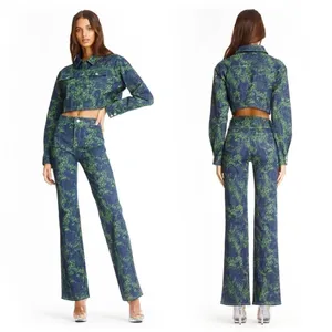 I.AM.GIA Pant Tali Denim Flare Animal Print High-Rise Green Tiger‎ XS EUC thumbnail 5