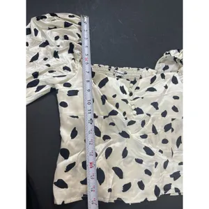 Reformation Abigale Top Silk Polka Dot Puff Sleeve Smocked Crop Size 10 NWT thumbnail 12