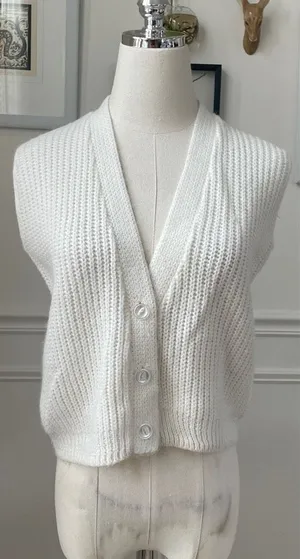 Vintage 60s Glentex Ivory Wide Ribbed Cropped Sweater Vest S thumbnail 1