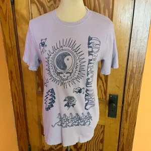 Grateful Dead Junk Food Pink Graphic Tee Distressed Skull Yin Yang Shirt Size S thumbnail 7