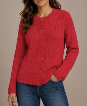 LL Bean Red Cable Knit Cotton Button Up Cardigan Sweater Size XL thumbnail 1