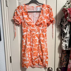 Hello Molly Orange Floral Puff Sleeve Mini Dress Coquette Garden Party Summer thumbnail 2