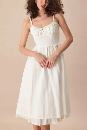 Rihoas White Ruched Slip Cotton Midi Dress thumbnail 6