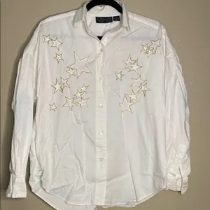 White and‎ Gold Embroidered Button Down Shirt western cowgirl thumbnail 1
