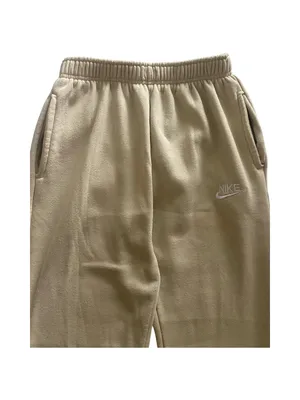 Nike-Sweatpants with Embroidered Logo-size large Soft fleece sweatpants with elastic waistband. Side pockets for storage. Embroidered Nike logo on leg. Neutral cream tone easy to match, 100% polyester, excellent condition Measurements: Waist: side to side 16-20 inches Rise: 12 inches Inseam: 30 inches thumbnail 4