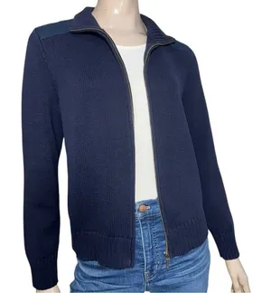 Lauren Ralph Lauren Vintage Size L Navy Blue Cotton Knit Sweater Zip Up Cardigan thumbnail 1