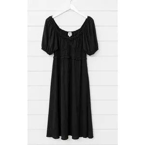 DRA Los Angelos black smocked bust puff sleeve dress M thumbnail 2