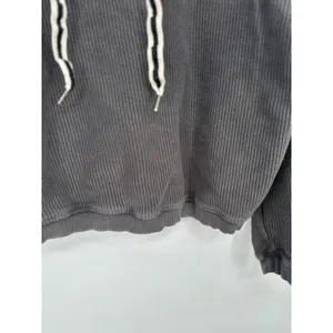 Aerie‎ Womens Shirt New Love Corded Cropped Ribbed Hoodie Sweatshirt Gray Medium thumbnail 3