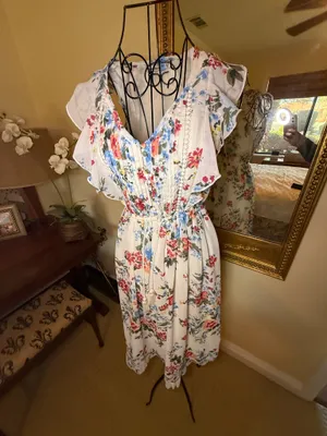 Abercrombie & Fitch Floral Midi Dress with Ruffle Sleeves thumbnail 6
