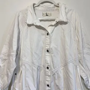 NWOT Free People Hannah Denim White Mini Dress Size Large Long Sleeve thumbnail 4