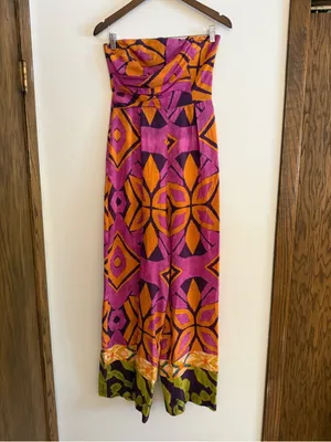 Zara boho Strapless Wide-Leg Jumpsuit in Magenta & Orange thumbnail 4