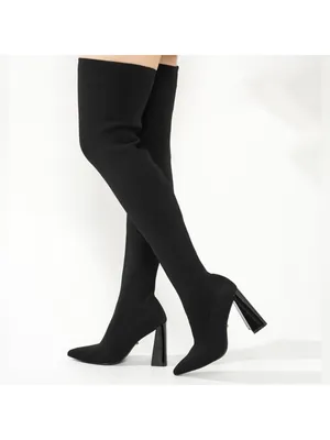 Cape Robbin Flo-A Black Stretch Thigh High Boots Block Heel Size 7 NIB thumbnail 2