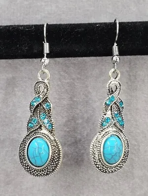 Silver Blue Rhinestone‎ Drop Floral Boho Dangle Fashion Jewelry Earrings JB2-78 thumbnail 1