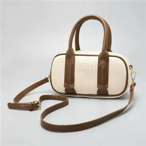 Bowling Bag Women Small Cream Brown New ARM Embossed‎ Crossbody Handbag thumbnail 1