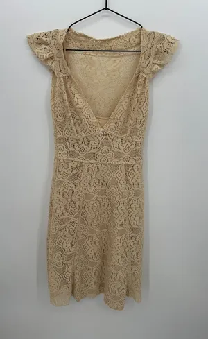 Y2K Fairy Cream Lace Midi‎ Dress Sz XS Cottagecore Boho Coquette Romantic thumbnail 1