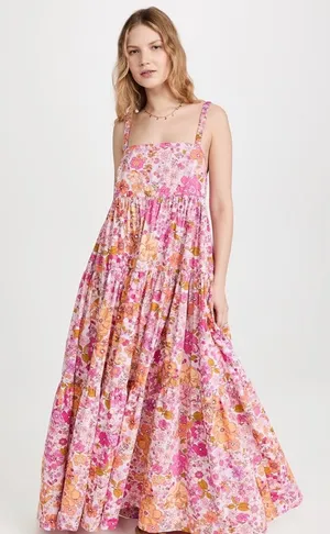 🌸 Free People Park Slope Floral Maxi Dress Medium Boho Tiered Cottagecore 🌸 thumbnail 1