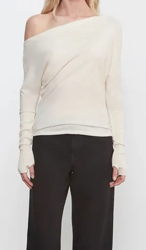 Enza Costa Off The Shoulder Slouchy Ribbed Knit Viscose Cuffed Sweater M thumbnail 1