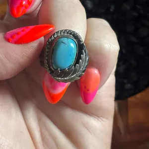 Vintage Native American Navajo Turquoise & Sterling‎ Leaf Ring Patina Sz6 thumbnail 5