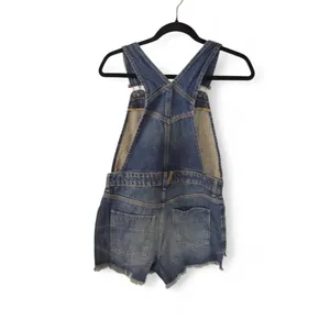Free People Denim Overalls Romper Size: 2 Blue Zip Front Frayed Shorts Pockets thumbnail 2