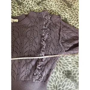 Pointelle Ruffle Knit Sweater Large Purple Boho Chic Coquette Romantic Feminine thumbnail 4