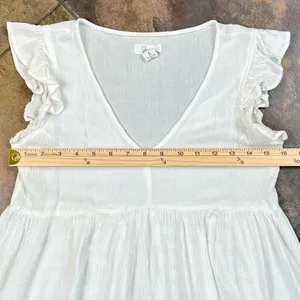 Japna 100% Viscose White Boho Cap Sleeve V-neck Peasant Top Babydoll Small thumbnail 5