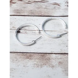 Earrings for Pierced Ears Large Silver Tone Hoops Stamped G - 1.25" thumbnail 3