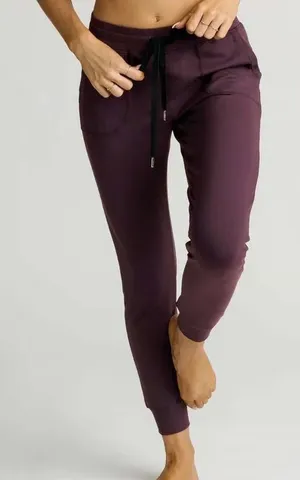 ZYIA Active Unwind Drawstring Tapered Joggers with pockets in Plum, size S thumbnail 1
