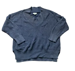Aerie Ribbed Oversized V-neck Blue Sweater S thumbnail 1