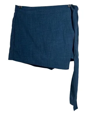 Shein Curve Blue Textured Wrap Skort Plus Size‎ 1XL High Waist Side Tie Shorts thumbnail 1