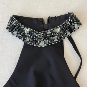 Faviana Black Beaded Halter Cutout Open Back Formal‎ Gown Size 2 thumbnail 3