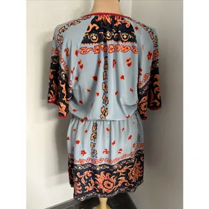 Plenty by Tracy Reese Silk Boho Paisley Mini Dress Blue Orange Tassel Size‎ M thumbnail 4