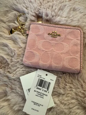 NWT Coach Small Corner Zip Wallet Signature Denim Charms CEU98 Gold/Light Pink thumbnail 5