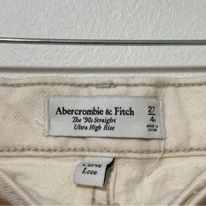 Abercrombie & Fitch The 90s‎ Straight Ultra High Rise Size 27 4 Split Hem Cream thumbnail 4