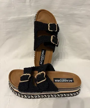 Acanfora Sorrento Women’s Black Crochet Double-Buckle Platform Sandals SZ 40 thumbnail 1