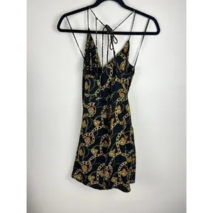 ASTR‎ The Label Mini Dress Chain Reaction Black Gold Chain Print Tie Back Small thumbnail 11