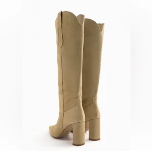 ZARA boots leather suede tan camel high tops knee heels heeled cowboy thumbnail 7