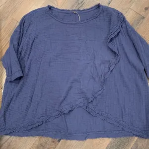 Free People COPY - All Set Gauze Layered Fringe Slouchy Relaxed Blouse Top Size… thumbnail 1