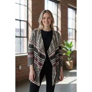 Lucky Brand Open Front Cardigan Sweater Knit‎ Bohemian Style Striped thumbnail 2