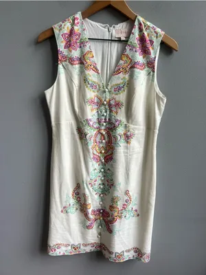 Anthropologie Ciebon White Embroidered V-Neck Shift Dress Floral Sleeveless Sm thumbnail 4