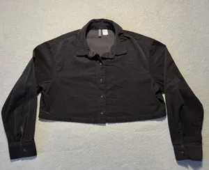 H&M Divided Women’s Small Black Corduroy Cropped Button Down Shirt thumbnail 1