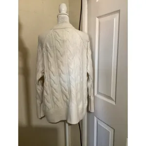 Aerie Cable Knit Sweater Cream White Crew Neck Pullover XXS 0970 thumbnail 3