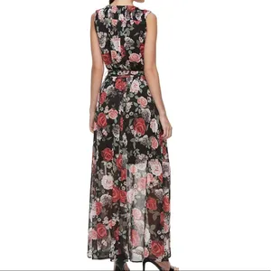Disney Beauty And The Beast Black Red Rose Floral Sleeveless Maxi Dress Size S thumbnail 3