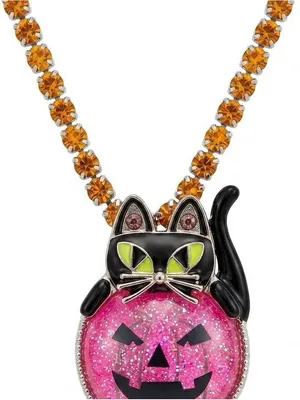 NWT Betsey Johnson Pink Pumpkin Halloween Necklace thumbnail 1