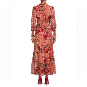 NWT Julia Jordan Floral Smocked Maxi Dress Long Sleeve Red Size 4 thumbnail 2