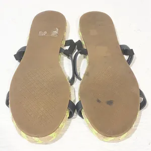 Tory Burch Two-band‎ Flat Espadrille Green Neon Brown Leather Sandals Size 7 thumbnail 6