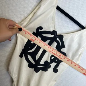 Christian Dior Vintage Logo One Piece Swimsuit Cream Black High Cut USA 34 Italy thumbnail 5