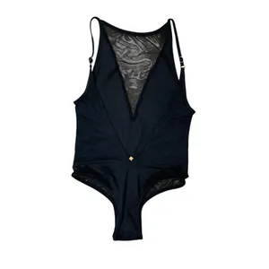 Les Coquines Black Mesh Bodysuit Womens Small Sheer Deep V Sleeveless thumbnail 3