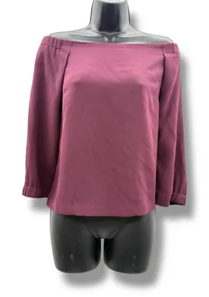 Aritzia Babaton Rodrigo Burgundy Off The‎ Shoulder 3/4 Sleeve Top Sz S thumbnail 1
